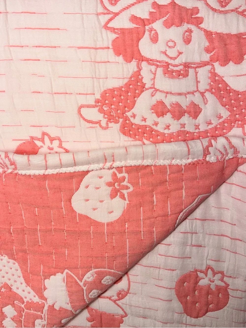 Strawberry Shortcake Jacquard Woven Throw - Pink & White